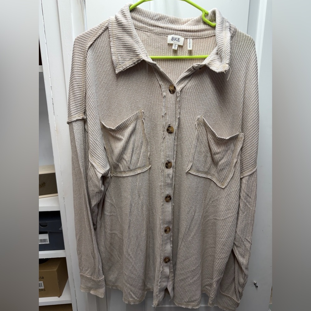 BKE Ribbed Button-Up Shirt Jacket